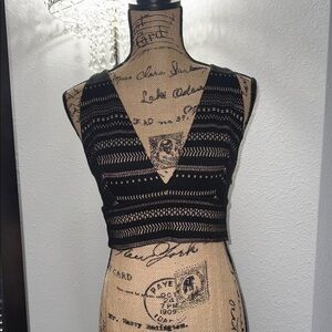 Express Black & Gold Plunging V-Neck Crop Top NWOT